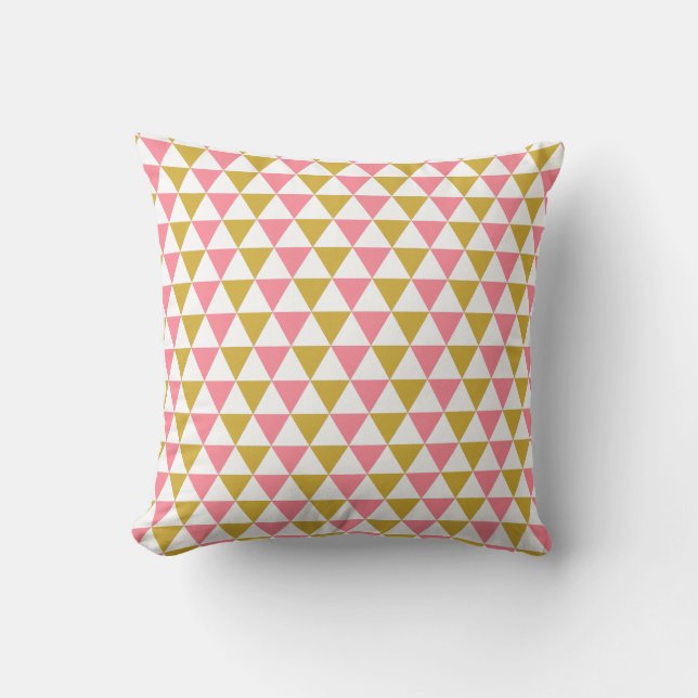 Metallic Gold and Pink Triangle Pattern Throw Pillow (Front)