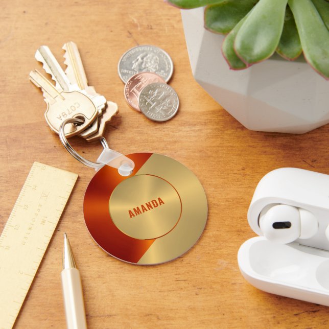 Metallic Gold and Red Geometric Design Keychain (Desk)