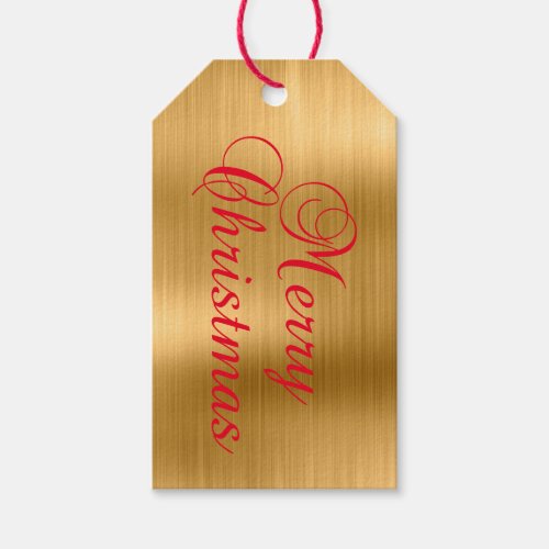 Metallic Gold and Red Merry Christmas Gift Tags