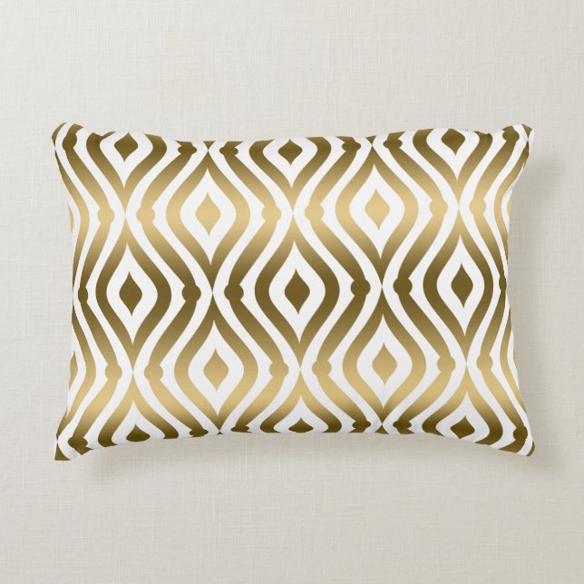 Metallic Gold And White Geometric Pattern Decorative Pillow (Front)