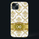 Metallic Gold And White Vintage Floral Damasks iPhone 13 Case<br><div class="desc">Elegant metallic gold and white ornate floral damasks pattern with custom and optional monogram/name.</div>