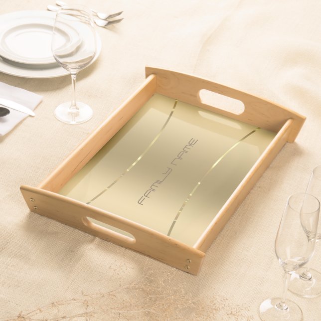 Metallic gold background shiny gold stripes serving tray (Front)