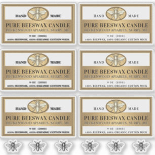 Metallic Gold Beeswax Candle Label with bee