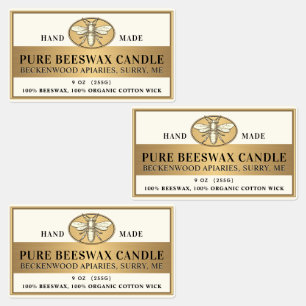 Metallic Gold Beeswax Ivory Candle Heraldic Bee Labels