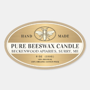 Metallic Gold Beeswax Oval Candle Heraldic Bee Oval Sticker