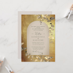 Metallic Gold & Beige Geometric Foliage Wedding Invitation