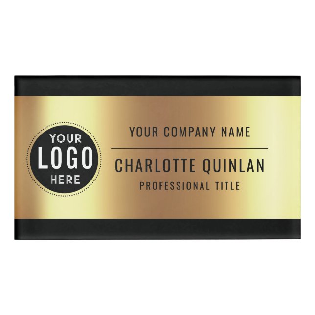 Metallic Gold Black Acrylic Logo  Name Tag (Front)