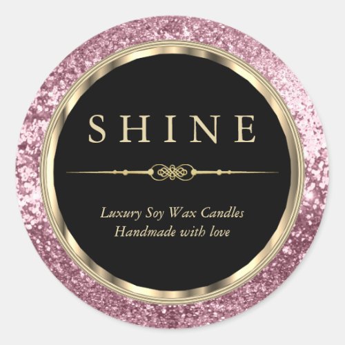 Metallic Gold Black and Pink Glitter Classic Round Sticker