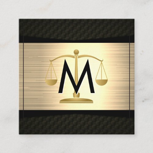 Metallic Gold Black  Attorney Law  Justice Scale Square Business Card