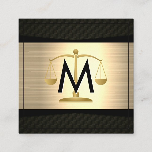 Metallic Gold Black | Attorney Law | Justice Scale Square Business Card (Front)