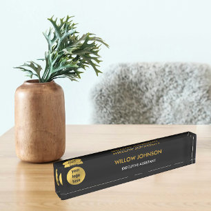 Metallic Gold & Black Business Logo Executive Desk Name Plate