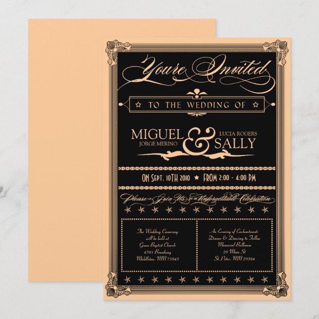 Metallic Gold & Black DIY Wedding Invitation (Front/Back)