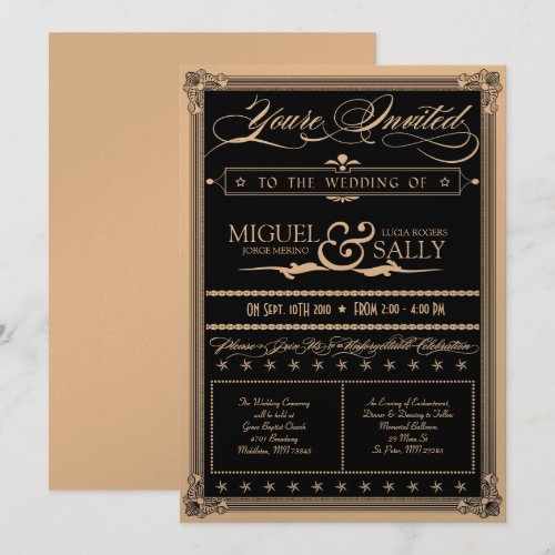 Metallic Gold &amp; Black DIY Wedding Invitation