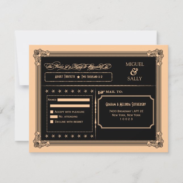 Metallic Gold & Black DIY Wedding RSVP (Front)