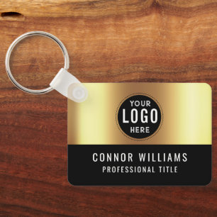 Metallic Gold Black Logo Name Keychain