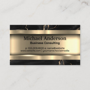 Metallic Gold Black Marble Trim Business Card