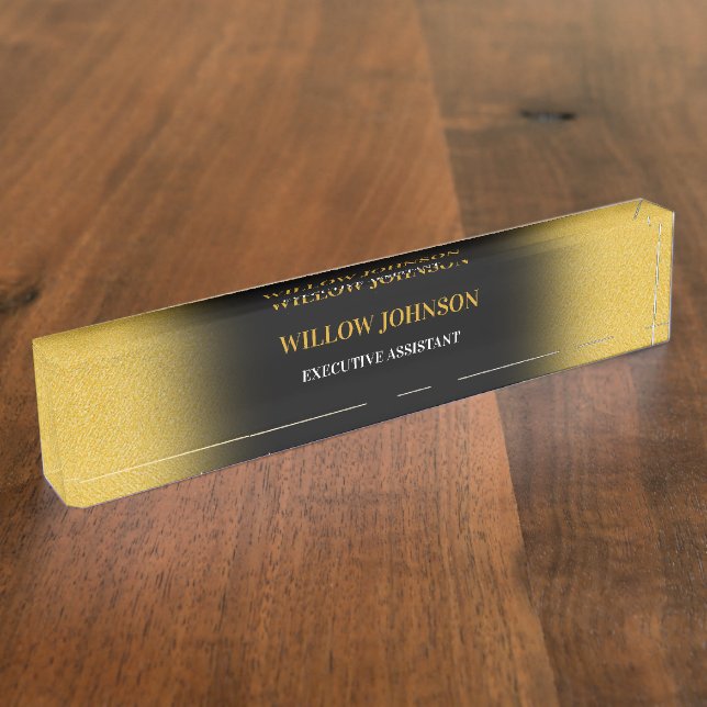 Metallic Gold & Black Modern Business Executive Desk Name Plate (Side)