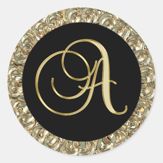 Metallic Gold Black Monogram Letter 'A' Seals (Front)
