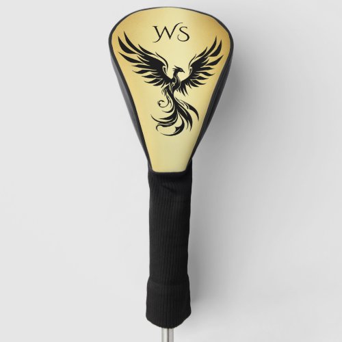 Metallic Gold Black Phoenix Monogrammed Initial Golf Head Cover