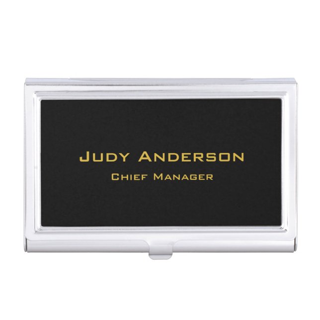 Metallic Gold & Black Professional Modern Elegant Business Card Case (Front)