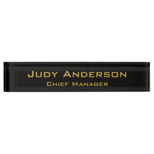 Metallic Gold & Black Professional Modern Elegant Desk Name Plate