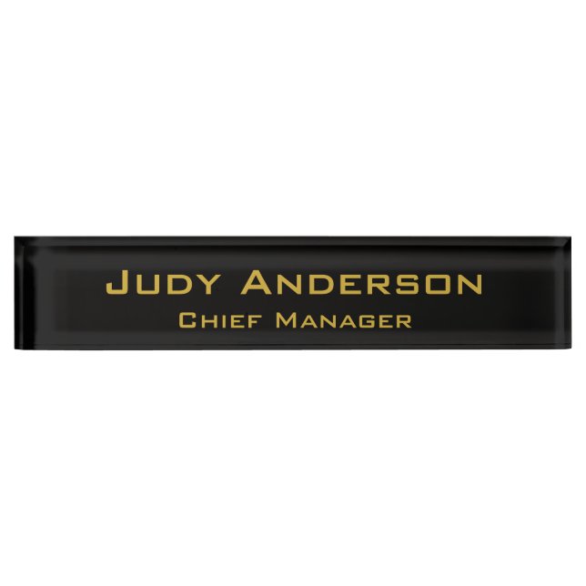 Metallic Gold & Black Professional Modern Elegant Desk Name Plate (Front)