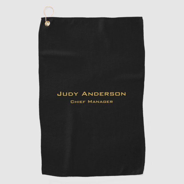 Metallic Gold & Black Professional Modern Elegant Golf Towel (Front)