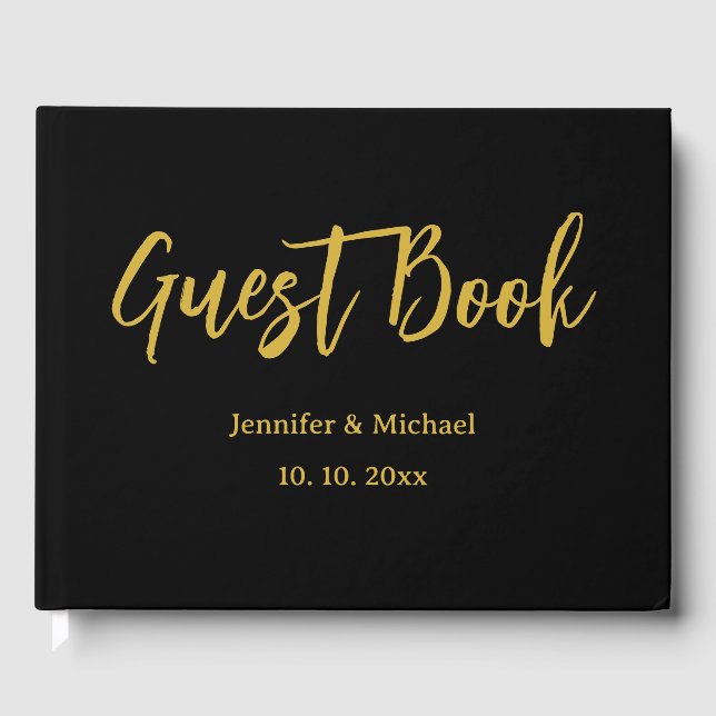 Metallic Gold & Black Professional Modern Elegant Guest Book (Front)