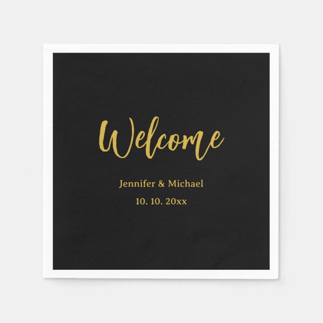 Metallic Gold & Black Professional Modern Elegant Napkins (Front)
