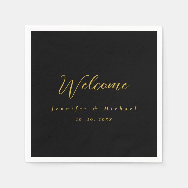 Metallic Gold & Black Professional Modern Elegant Napkins (Front)