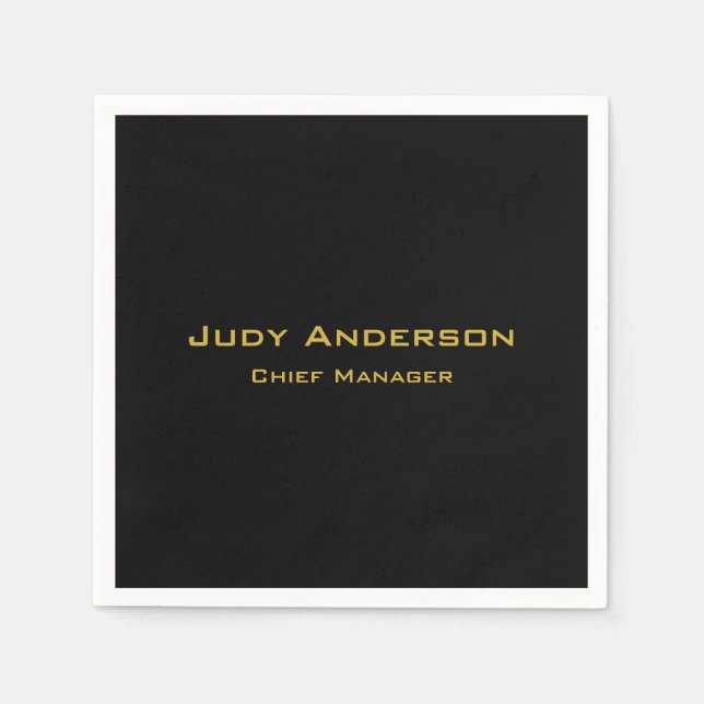 Metallic Gold & Black Professional Modern Elegant Napkins (Front)
