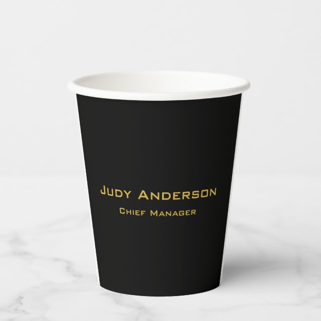 Metallic Gold & Black Professional Modern Elegant Paper Cups (Front)