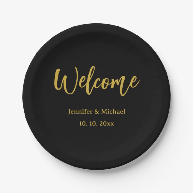 Metallic Gold & Black Professional Modern Elegant Paper Plates (Front)
