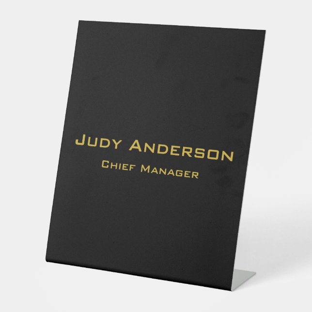 Metallic Gold & Black Professional Modern Elegant Pedestal Sign (Front)