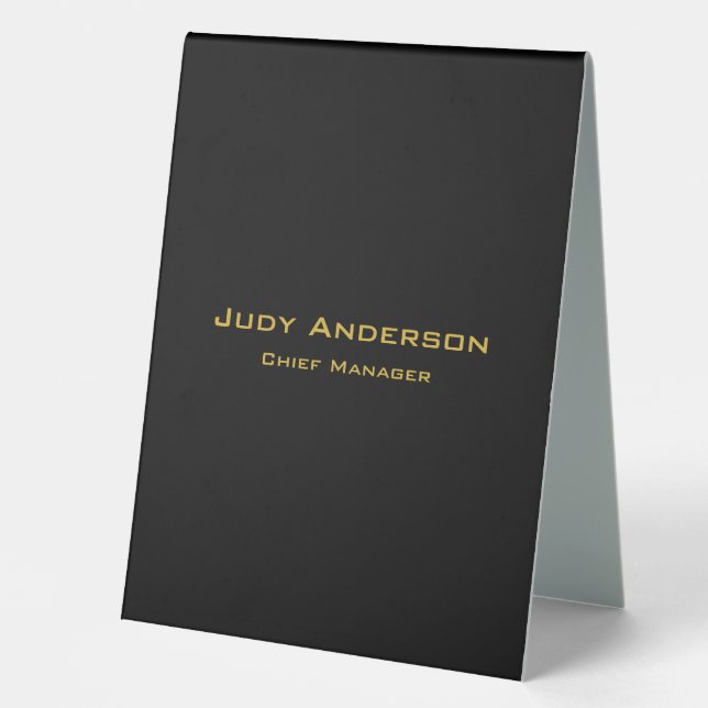 Metallic Gold & Black Professional Modern Elegant Table Tent (Front)
