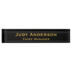 Metallic Gold & Black Professional Modern Name Pro Desk Name Plate