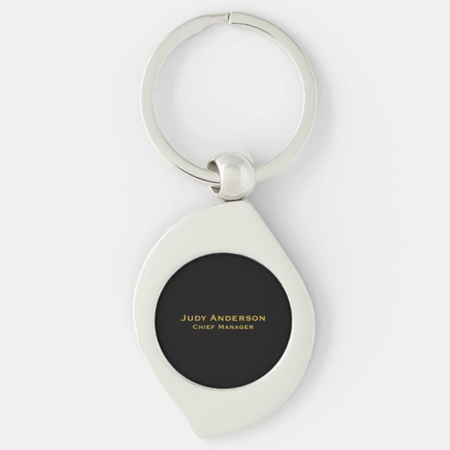 Metallic Gold & Black Professional Modern Name Pro Keychain (Front)