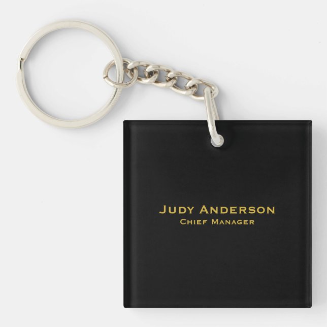 Metallic Gold & Black Professional Modern Name Pro Keychain (Front)
