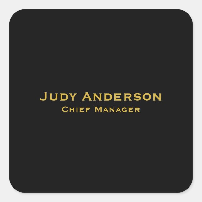 Metallic Gold & Black Professional Modern Name Pro Square Sticker (Front)