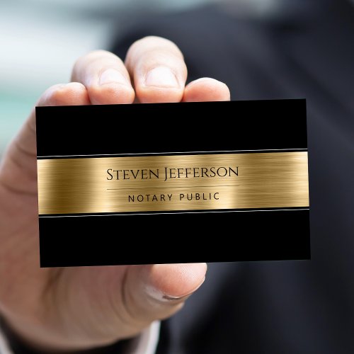 Metallic Gold Black Professional Notary Public  Business Card