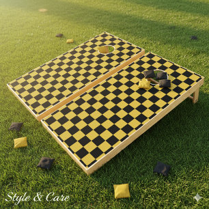 Metallic Gold Black Square Box Pattern Style Cornhole Set