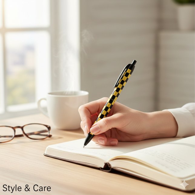 Metallic Gold Black Square Box Pattern Style Pen (Metallic Gold Black Square Box Pattern Style Pen)