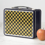 Metallic Gold &amp; Black Square Style Pattern Metal Lunch Box