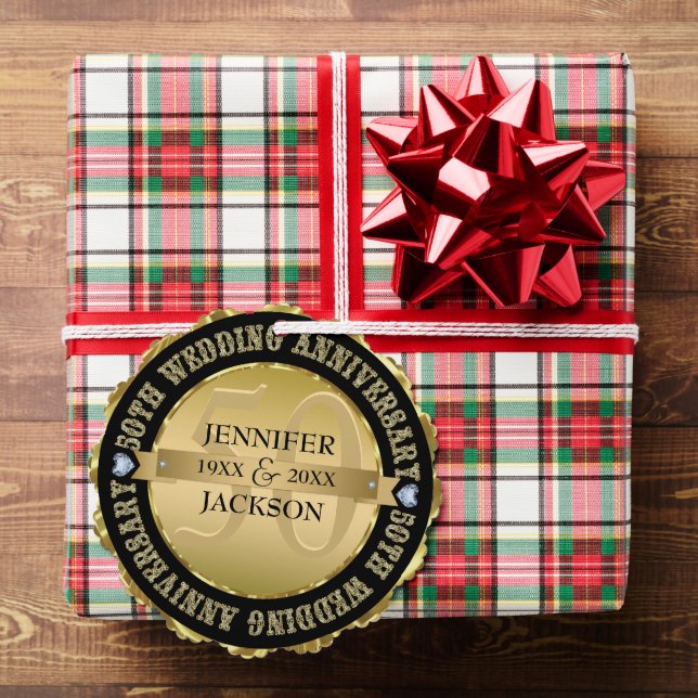 Metallic Gold & Black Wedding Anniversary Ornament Card (Insitu (Gift))