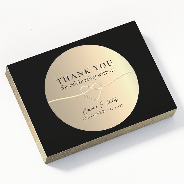 Metallic Gold Black Wedding Thank You Sticker (Creator Uploaded)
