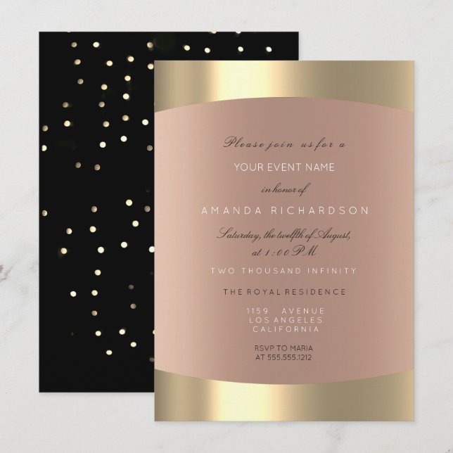 Metallic Gold Black White Minimal Sepia Rose Blush Invitation (Front/Back)