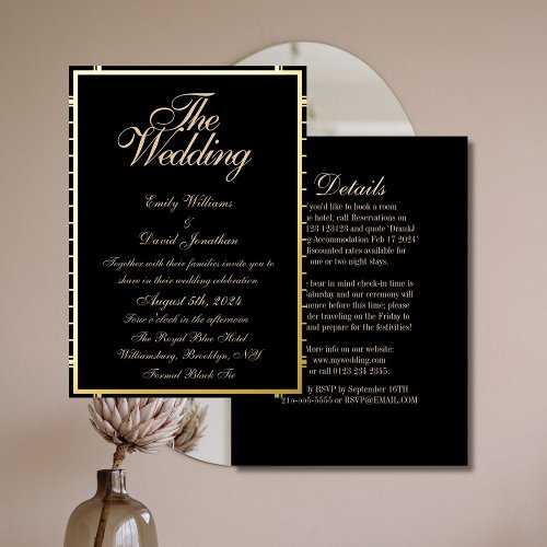 Metallic Gold Border Black Gothic Foil Invitation