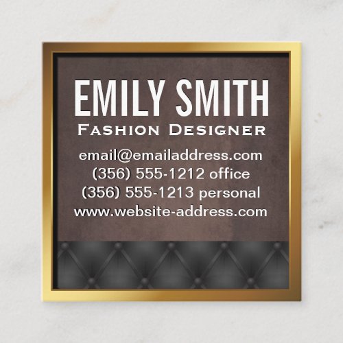 Metallic Gold Border  Brown Texture  Upholstered Square Business Card