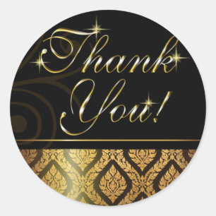 Metallic Gold Brocade Thank You Classic Round Sticker