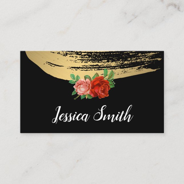 Metallic Gold Brushed Elegant Roses Business Card (Front)